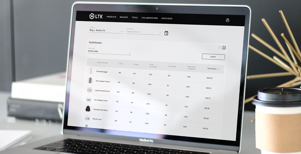 Laptop screen displaying LTK dashboard